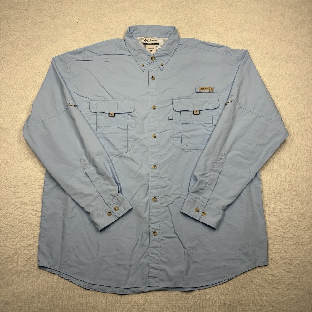 Columbia PFG Shirt Navy Blue Fishing Omni-Shade UPF 30 Vented Men's XL